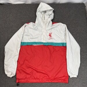 Liverpool FC LFC Hooded Pullover Windbreaker Jacket White Red Small